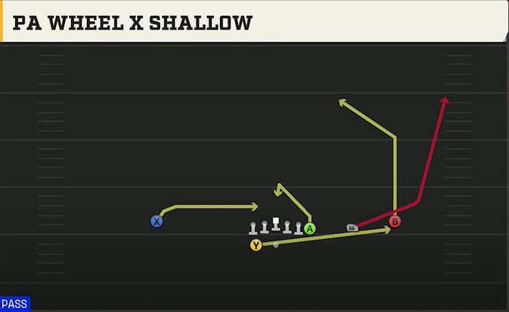 Buffalo Offense Gun Wing Trips Wk PA Wheel X Shallow play diagram