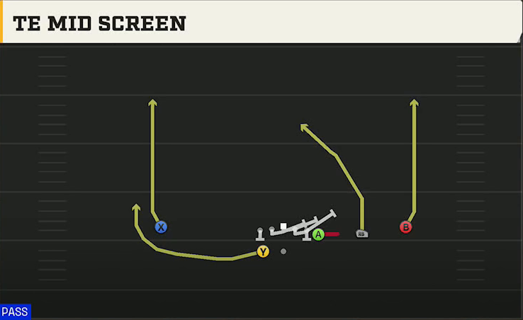 Virginia Tech Offense Gun Wing Trips Wk TE Mid Screen play diagram