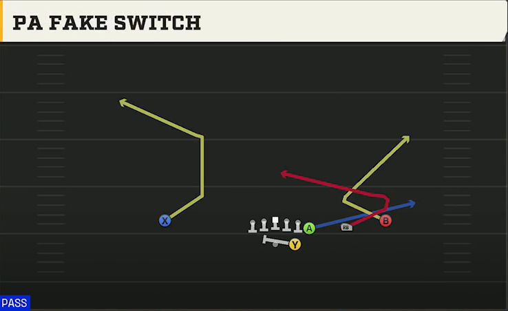 Marshall Offense Gun Wing Trips PA Fake Switch play diagram