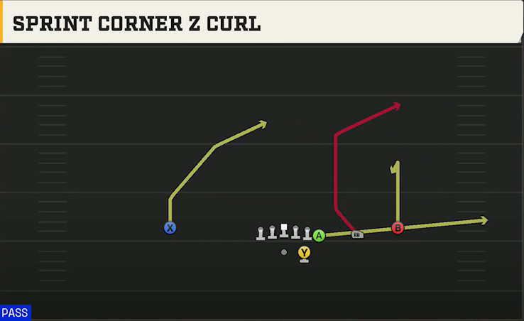 Ohio Offense Gun Wing Trips Sprint Corner Z Curl play diagram