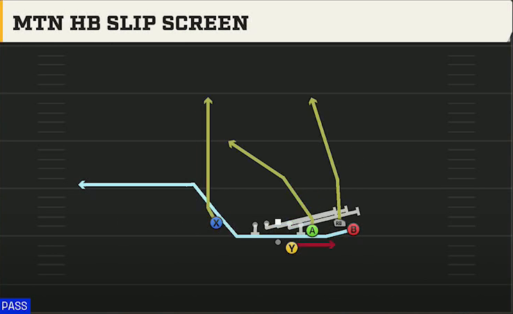 Duke Offense Gun Y Off Trio Close Mtn HB Slip Screen play diagram
