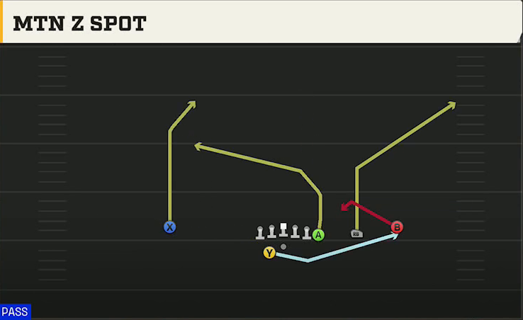 NC State Offense Gun Y Off Trips Wk Mtn Z Spot play diagram