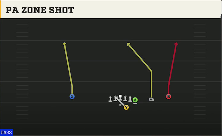 Buffalo Offense Gun Y Off Trips PA Zone Shot play diagram