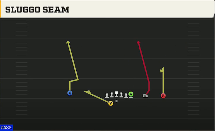 Arizona Offense Gun Y Trips Offset Wk Sluggo Seam play diagram