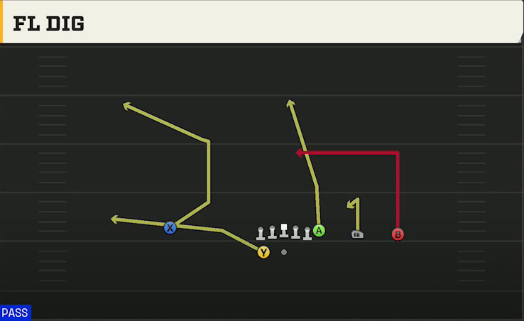 Go Go (Alternate Offense) Gun Y Trips Wk FL Dig play diagram