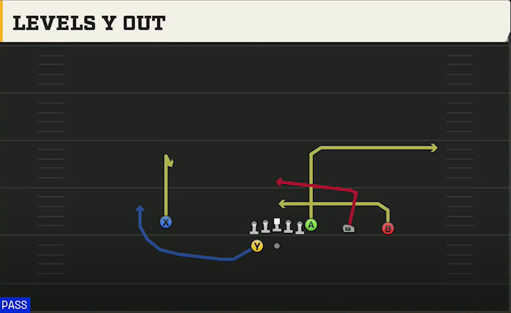Go Go (Alternate Offense) Gun Y Trips Wk Levels Y Out play diagram