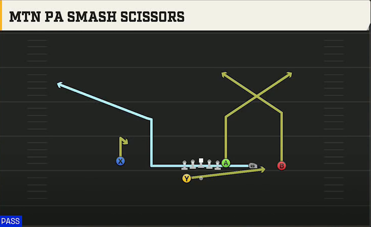 Stanford Offense Gun Y Trips Wk Mtn PA Smash Scissors play diagram