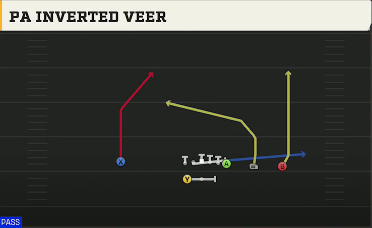 Stanford Offense Gun Y Trips Wk PA Inverted Veer play diagram