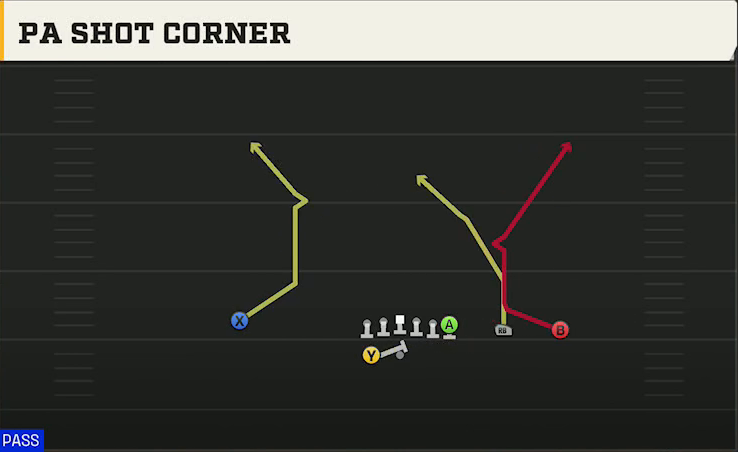 Stanford Offense Gun Y Trips Wk PA Shot Corner play diagram