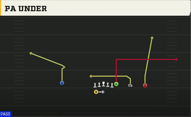 Pro Style (Alternate Offense) Gun Y Trips Wk PA Under play diagram