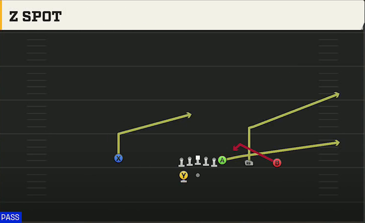 Go Go (Alternate Offense) Gun Y Trips Wk Z Spot play diagram