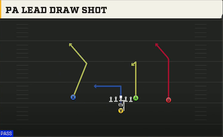 Pro Style (Alternate Offense) I Form Pro PA Lead Draw Shot play diagram