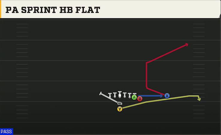 Iowa Offense I Form Wing Over PA Sprint HB Flat play diagram
