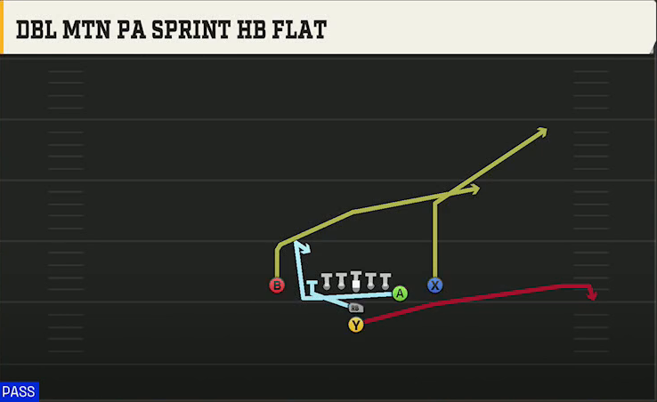 Ohio State Offense I Form Y Off Close Dbl Mtn PA Sprint HB Flat play diagram