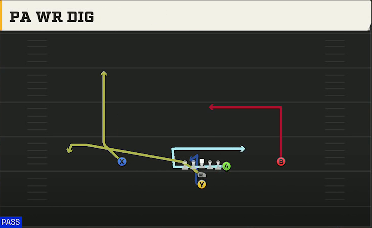 Minnesota Offense I Form Y Off PA WR Dig play diagram