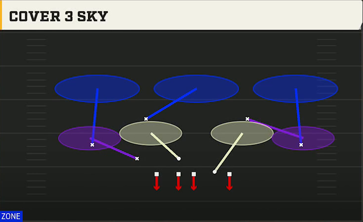 3-3-5 Defense Nickel 3-3 Load Mug Cover 3 Sky play diagram