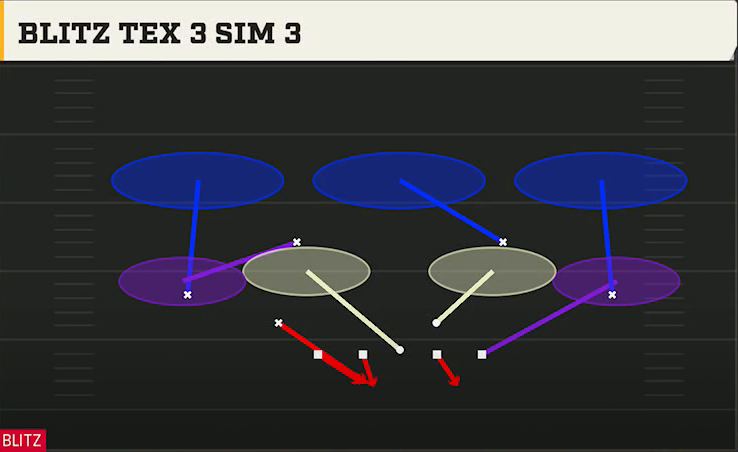3-4 Zone Defense Nickel 3-3 Single Mug Blitz Tex 3 Sim 3 play diagram