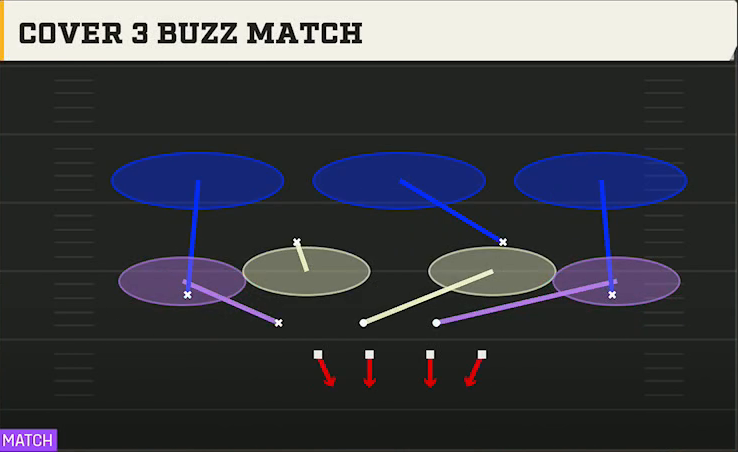 3-4 Zone Defense Nickel 3-3 Wide Jack Cover 3 Buzz Match play diagram