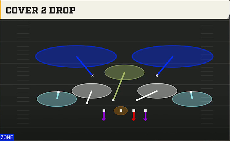 4-2-5 Zone Defense Nickel Over Cover 2 Drop play diagram