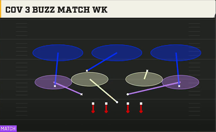4-2-5 Defense Nickel Single Mug Cov 3 Buzz Match Wk play diagram