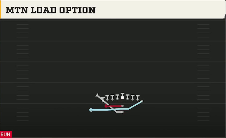 Rice Offense Pistol Wingback Dbl Tight Mtn Load Option play diagram