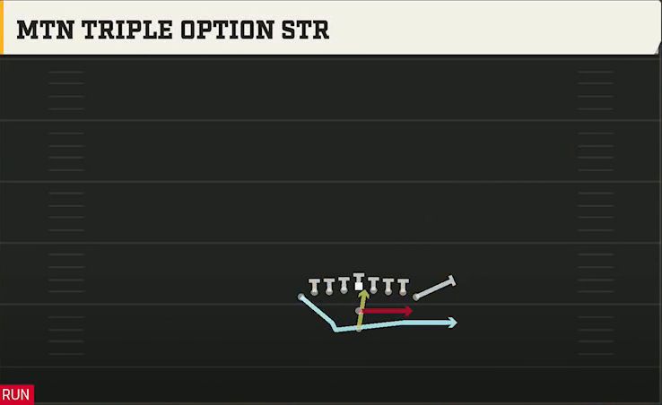 Rice Offense Pistol Wingback Dbl Tight Mtn Triple Option Str play diagram