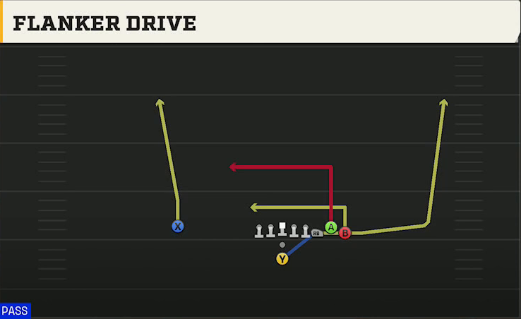 Delaware Offense Pistol Bunch Flanker Drive play diagram