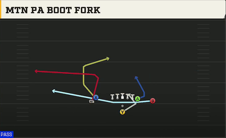 James Madison Offense Pistol Doubles Hip Mtn PA Boot Fork play diagram