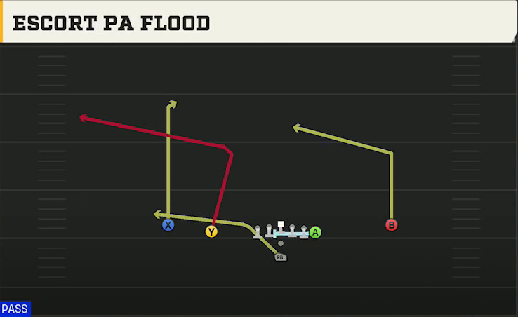 Cincinnati Offense Pistol Doubles Y Off Escort PA Flood play diagram