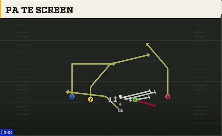 Tulane Offense Pistol Doubles Y Off PA TE Screen play diagram