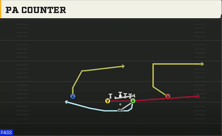 Rice Offense Pistol Wingback PA Counter play diagram