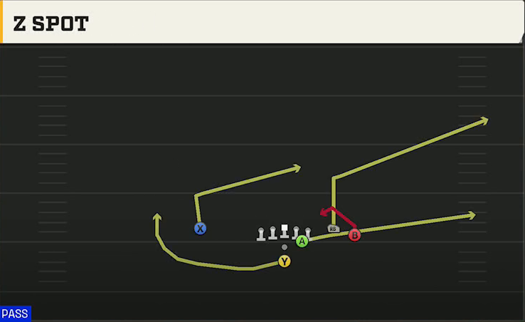 Ohio Offense Pistol Open Flex Close Z Spot play diagram