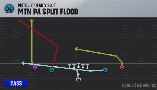 Northwestern Offense Pistol Spread Y Slot Mtn PA Split Flood play diagram