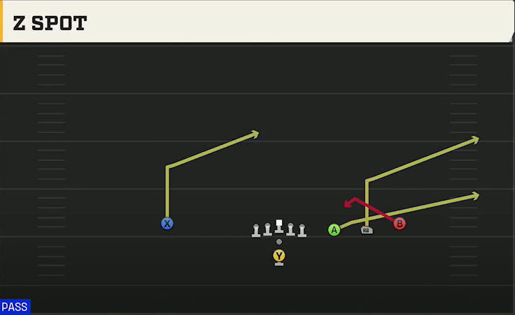 Run & Shoot (Alternate Offense) Pistol Trips Open Z Spot play diagram