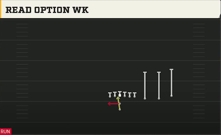 Delaware Offense Pistol Trips Y Over Read Option Wk play diagram