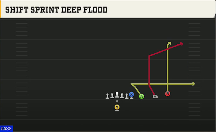 Florida Offense Pistol Trips Y Over Shift Sprint Deep Flood play diagram