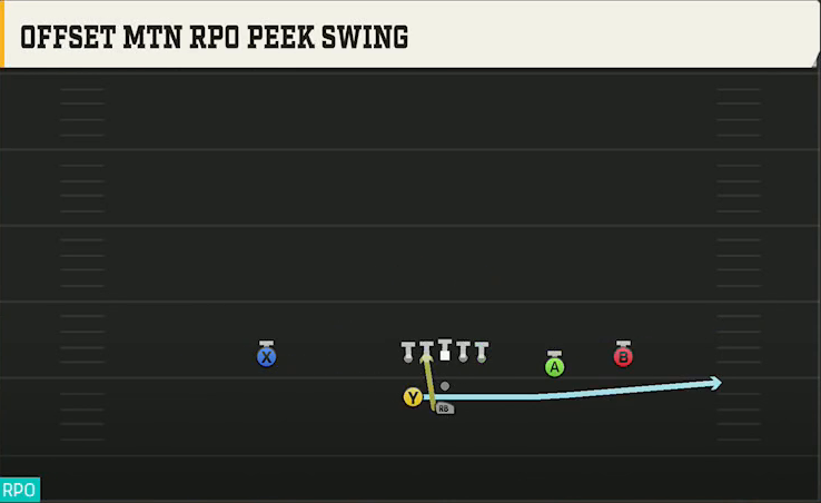 Purdue Offense Pistol Weak Slot Open Offset Mtn RPO Peek Swing play diagram