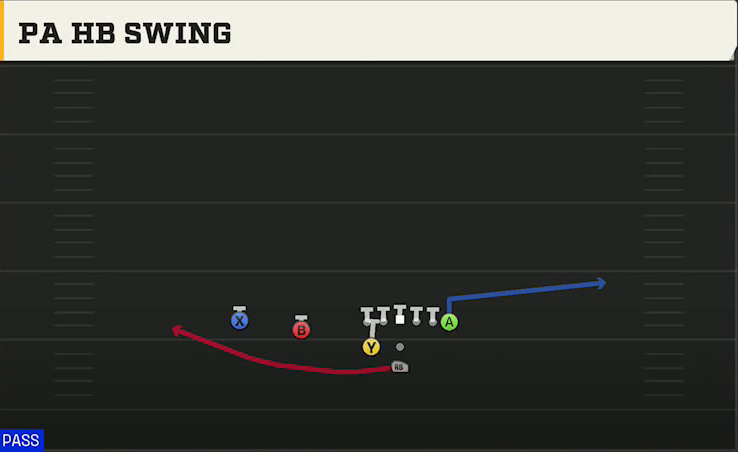 Cincinnati Offense Pistol Weak Slot PA HB Swing play diagram