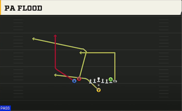 Texas Offense Pistol Wing Flex Close PA Flood play diagram