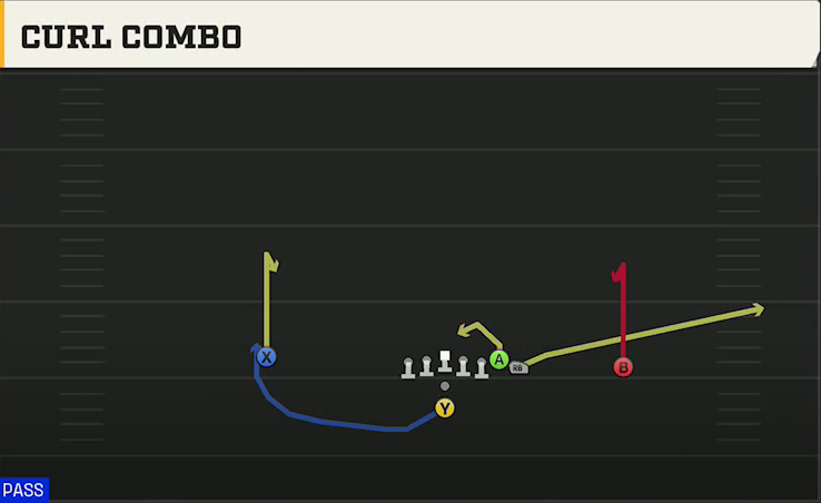 Notre Dame Offense Pistol Wing Curl Combo play diagram
