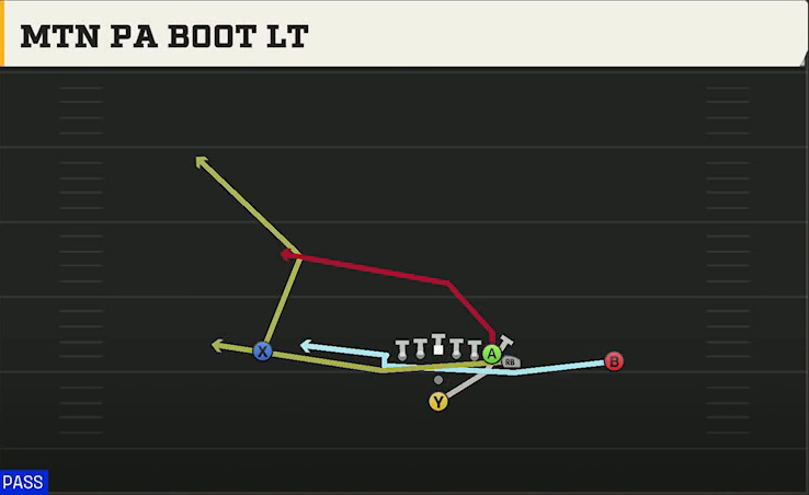 Notre Dame Offense Pistol Wing Mtn PA Boot Lt play diagram
