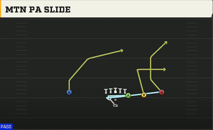 James Madison Offense Pistol Y Off Trips Mtn PA Slide play diagram