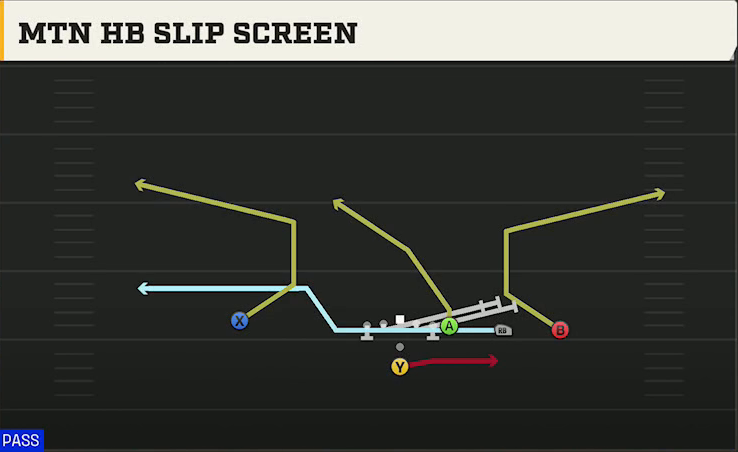 Stanford Offense Pistol Y Trips Mtn HB Slip Screen play diagram