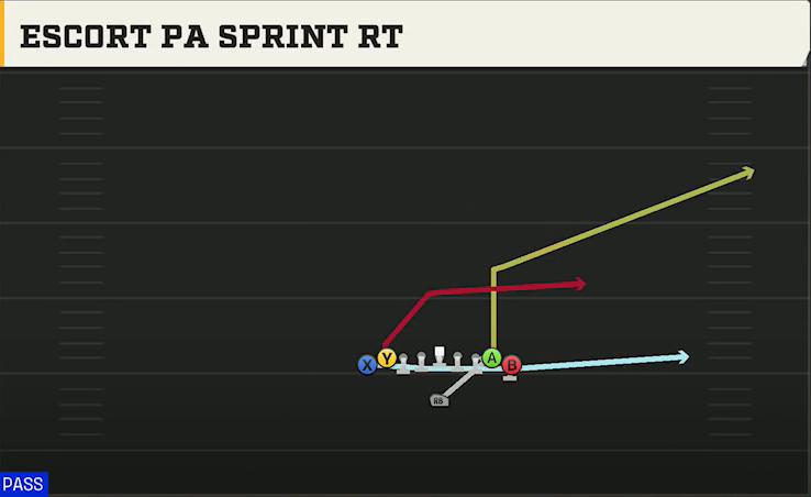 Tulane Offense Singleback Ace Double Wing Escort PA Sprint Rt play diagram