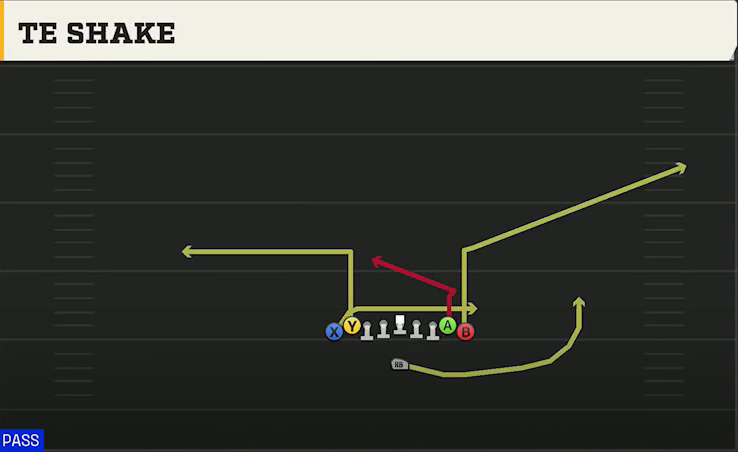 Georgia Tech Offense Singleback Ace Double Wing TE Shake play diagram