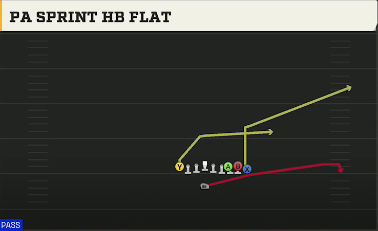 UCF Offense Singleback Ace Wing Heavy PA Sprint HB Flat play diagram