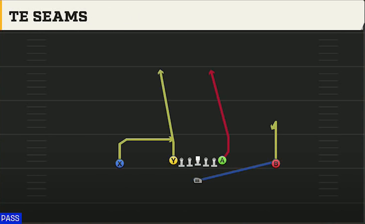 Middle Tennessee State Offense Singleback Ace TE Seams play diagram