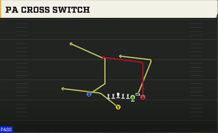 Georgia Offense Singleback Bunch Ace PA Cross Switch play diagram