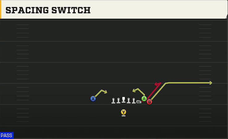 Charlotte Offense Singleback Bunch Ace Spacing Switch play diagram