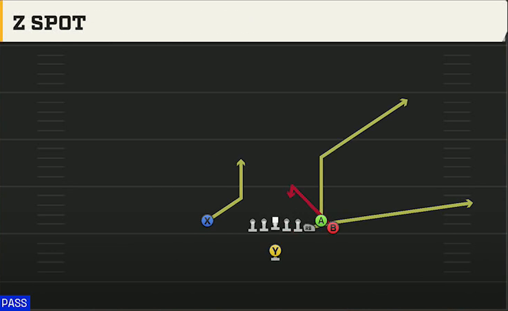 Miami Offense Singleback Bunch Base Z Spot play diagram